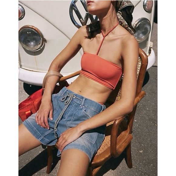 NWT Free People We The Free Second Chances Pull On Jean Shorts Drawstring Blue M - Picture 3 of 16